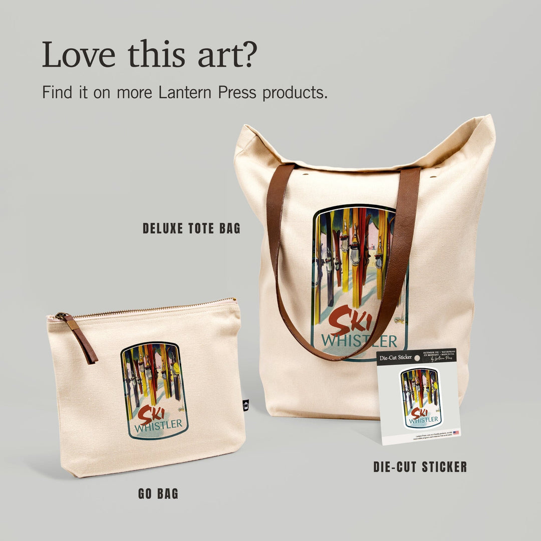 Whistler, Canada, Ski, Colorful Skis, Contour, Vinyl Sticker Sticker Lantern Press