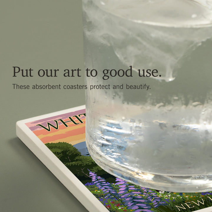 White Mountains, New Hampshire, Bear and Cubs with Flowers, Coasters Coasters Lantern Press