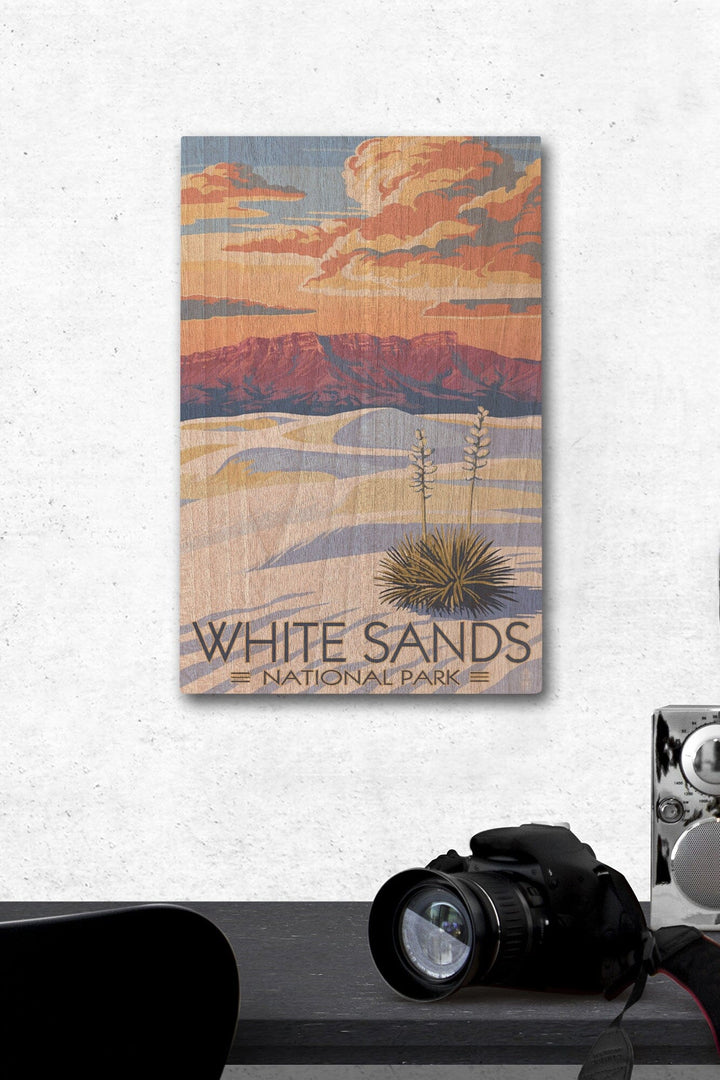 White Sands National Park, New Mexico, Sunset Scene, Lantern Press Artwork, Wood Signs and Postcards Wood Lantern Press 12 x 18 Wood Gallery Print