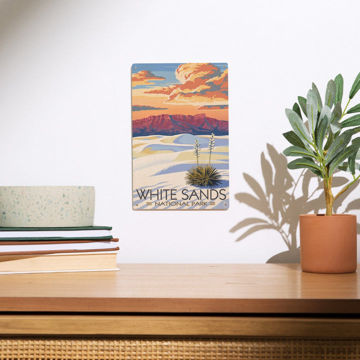 White Sands National Park, New Mexico, Sunset Scene, Lantern Press Artwork, Wood Signs and Postcards Wood Lantern Press