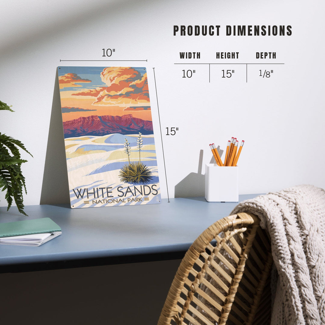 White Sands National Park, New Mexico, Sunset Scene, Lantern Press Artwork, Wood Signs and Postcards Wood Lantern Press