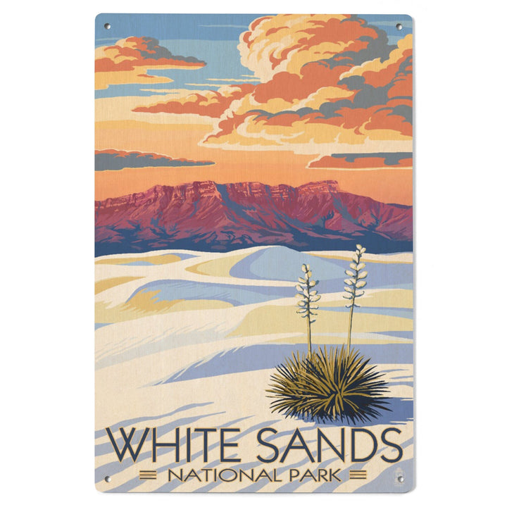 White Sands National Park, New Mexico, Sunset Scene, Lantern Press Artwork, Wood Signs and Postcards Wood Lantern Press