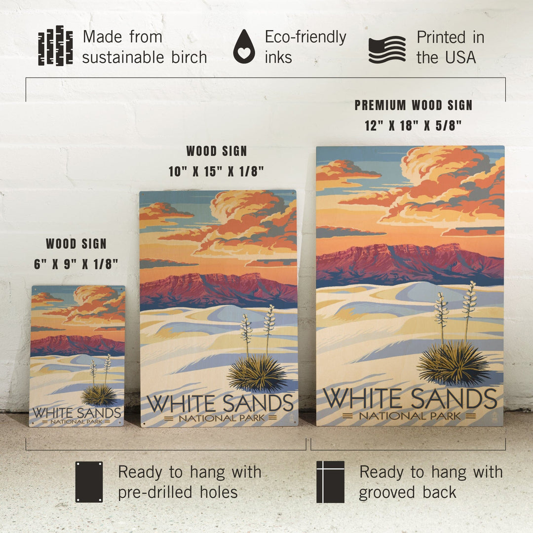 White Sands National Park, New Mexico, Sunset Scene, Lantern Press Artwork, Wood Signs and Postcards Wood Lantern Press
