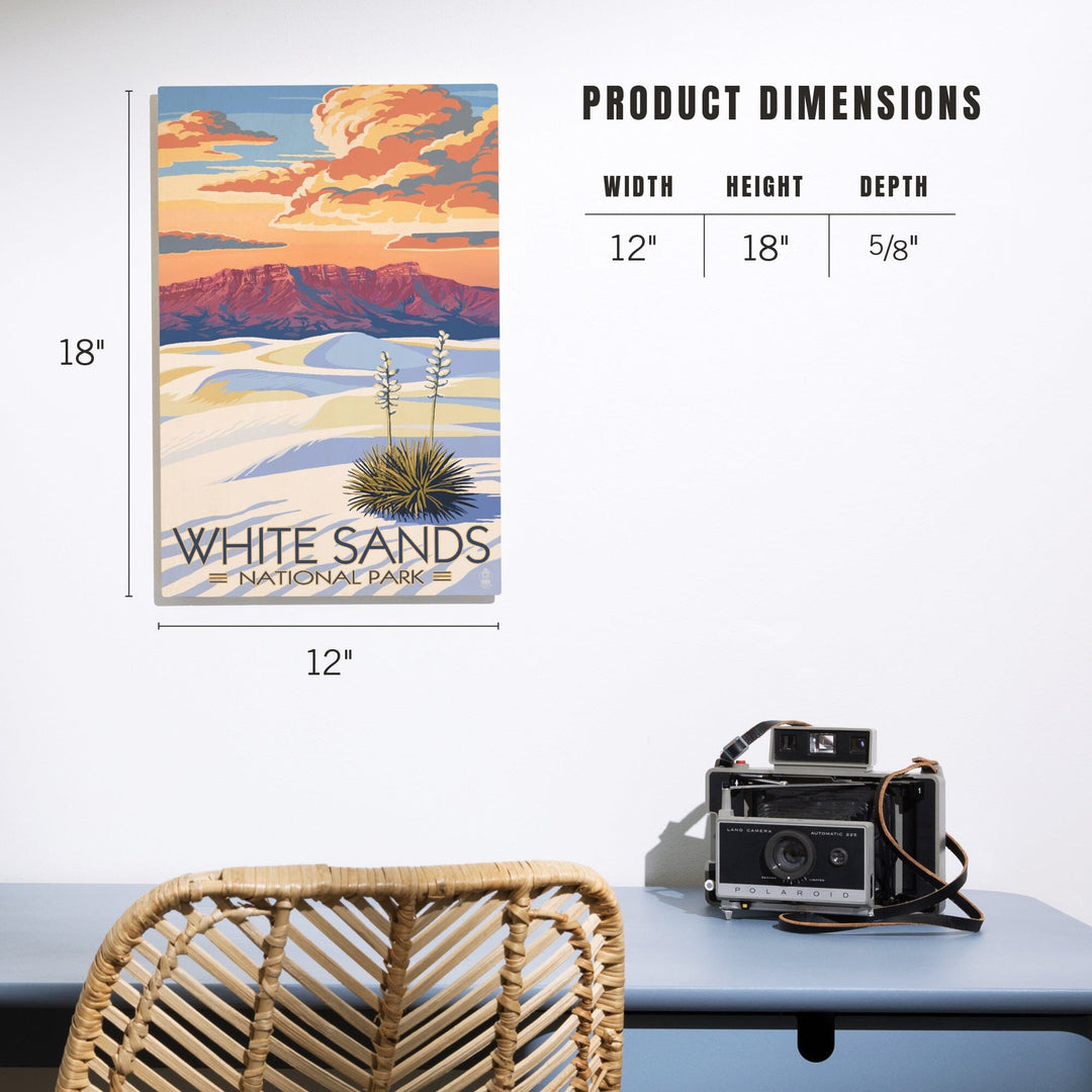 White Sands National Park, New Mexico, Sunset Scene, Lantern Press Artwork, Wood Signs and Postcards Wood Lantern Press