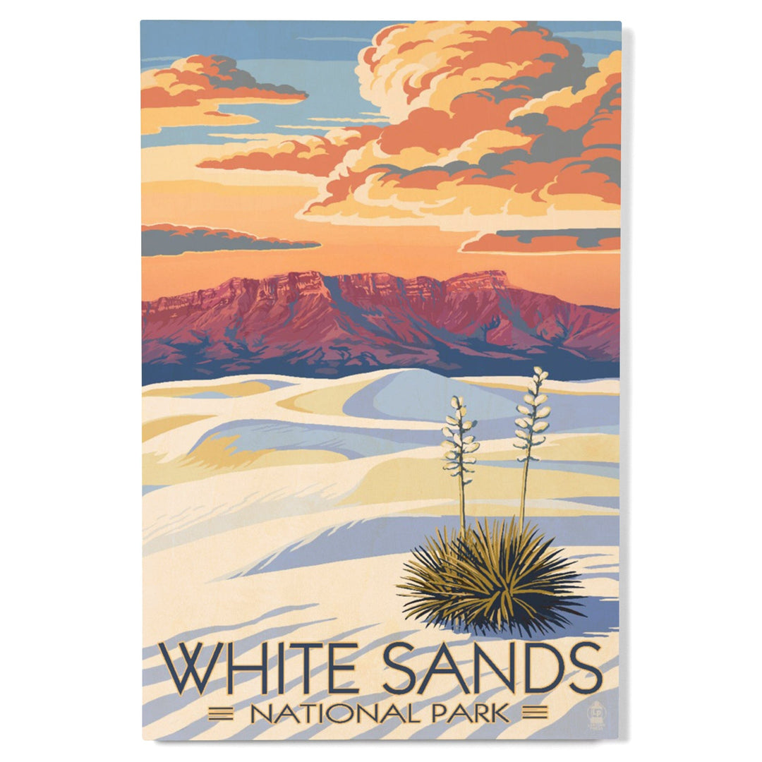 White Sands National Park, New Mexico, Sunset Scene, Lantern Press Artwork, Wood Signs and Postcards Wood Lantern Press