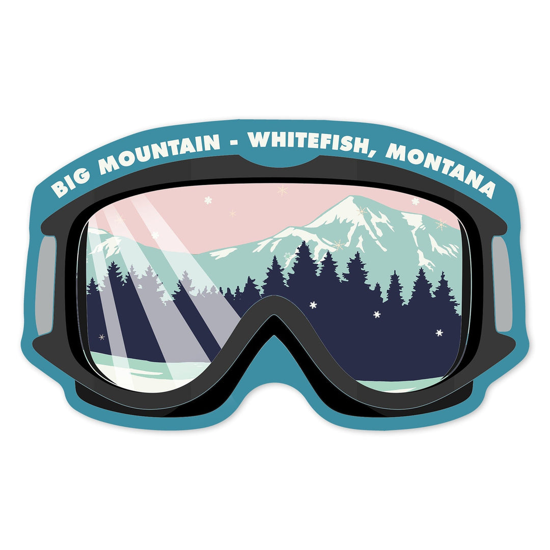 Whitefish, Montana, Big Mountain, Ski Goggles, Pink and Aqua, Contour, Vinyl Sticker Sticker Lantern Press