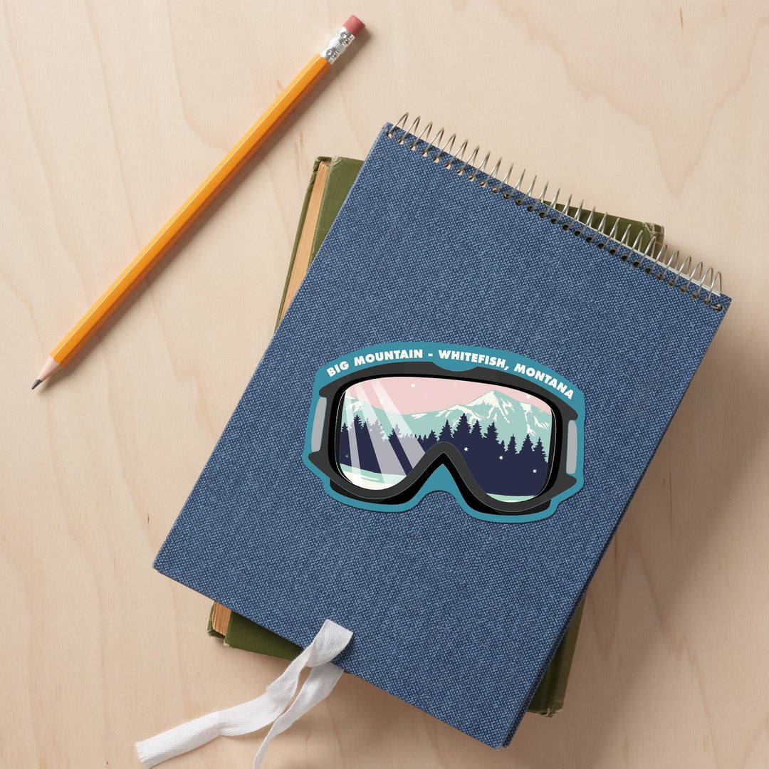 Whitefish, Montana, Big Mountain, Ski Goggles, Pink and Aqua, Contour, Vinyl Sticker Sticker Lantern Press