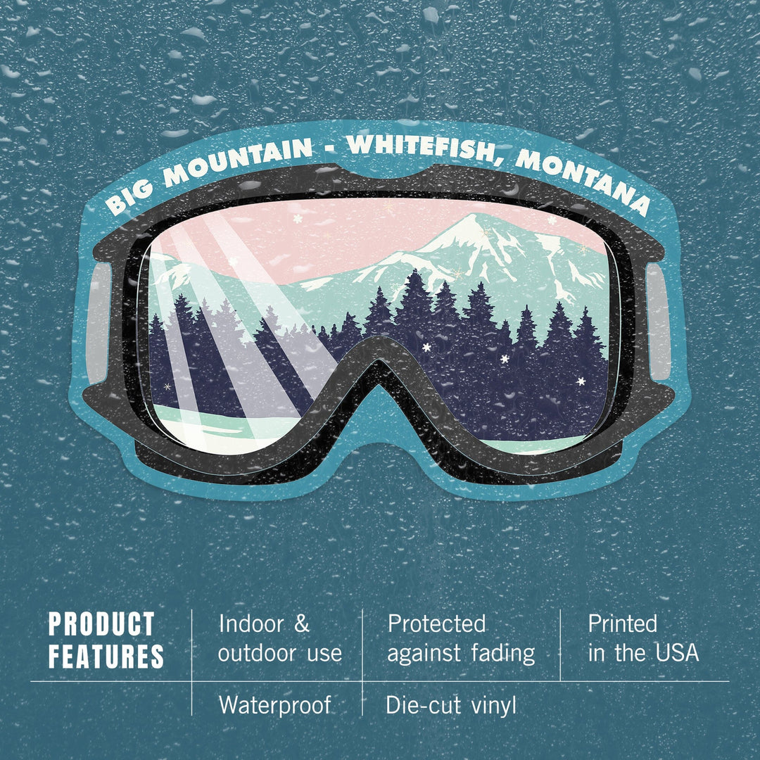 Whitefish, Montana, Big Mountain, Ski Goggles, Pink and Aqua, Contour, Vinyl Sticker Sticker Lantern Press