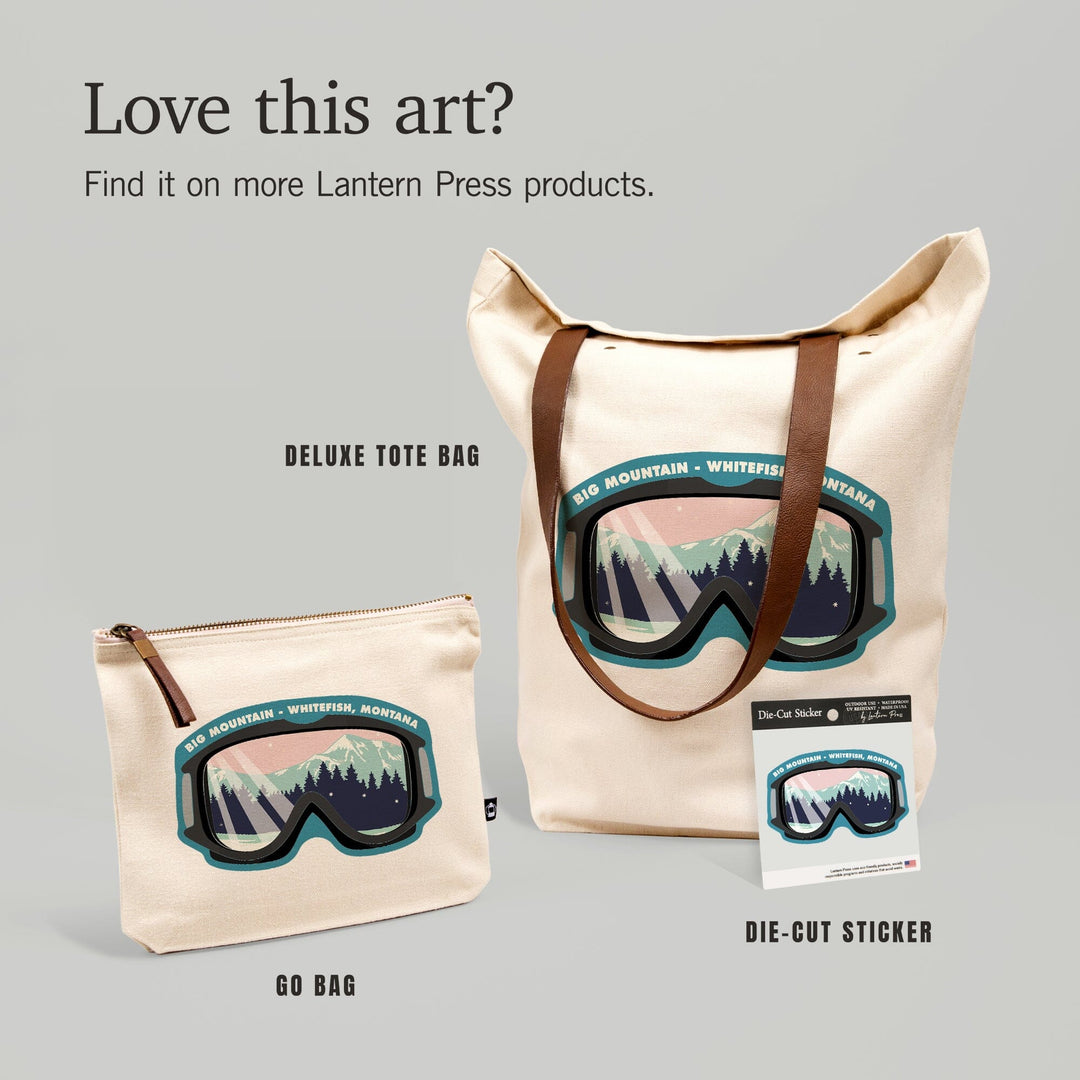 Whitefish, Montana, Big Mountain, Ski Goggles, Pink and Aqua, Contour, Vinyl Sticker Sticker Lantern Press