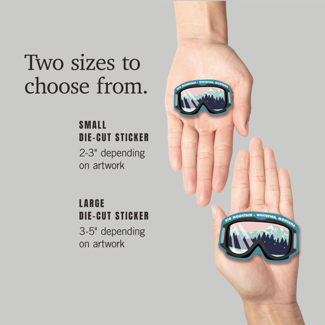 Whitefish, Montana, Big Mountain, Ski Goggles, Pink and Aqua, Contour, Vinyl Sticker Sticker Lantern Press