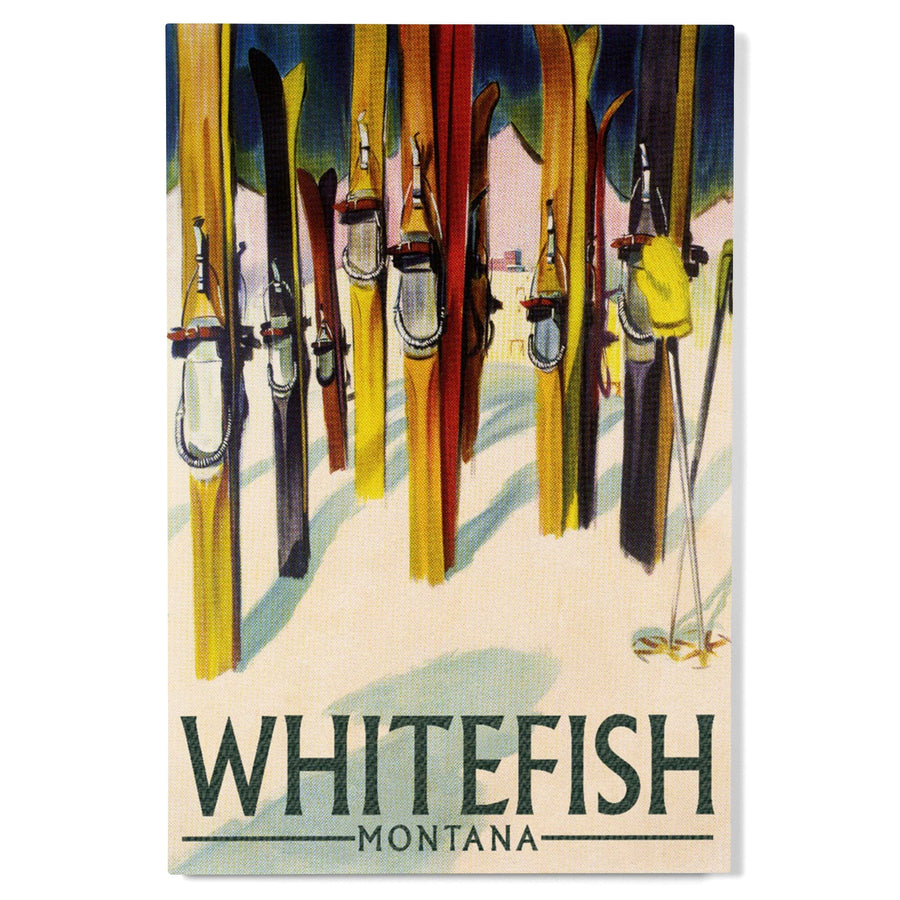 Whitefish, Montana, Colorful Skis, Lantern Press Artwork, Wood Signs and Postcards Wood Lantern Press