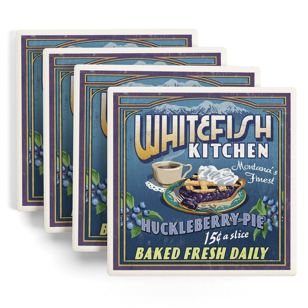 Whitefish, Montana, Huckleberry Vintage Sign, Coasters Coasters Lantern Press
