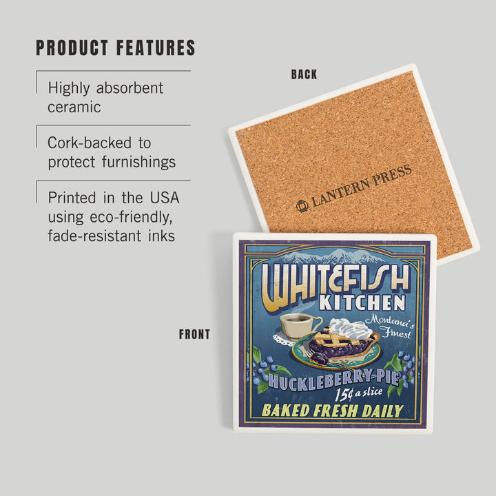 Whitefish, Montana, Huckleberry Vintage Sign, Coasters Coasters Lantern Press