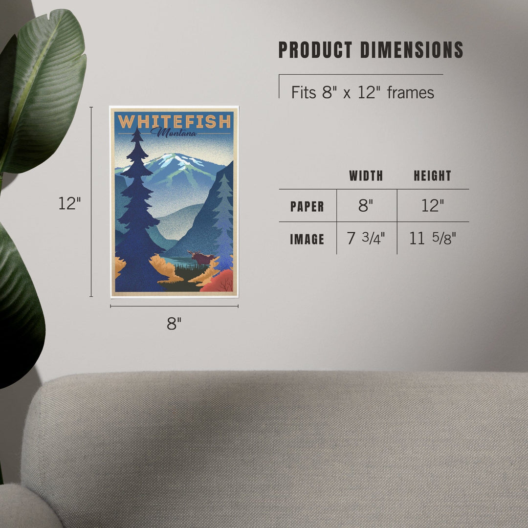 Whitefish, Montana, Moose and Mountain, Litho, Art & Giclee Prints Art Lantern Press