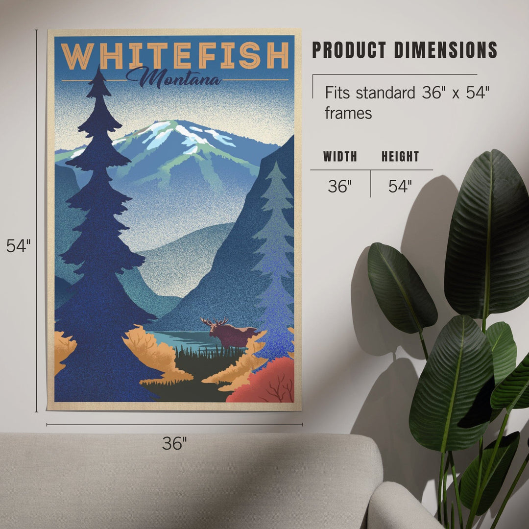 Whitefish, Montana, Moose and Mountain, Litho, Art & Giclee Prints Art Lantern Press