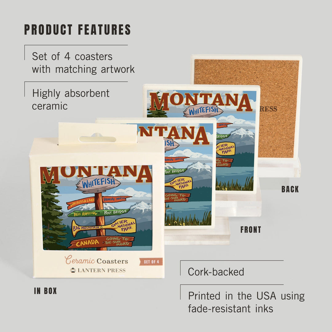 Whitefish, Montana, Sign Destinations, Coasters Coasters Lantern Press
