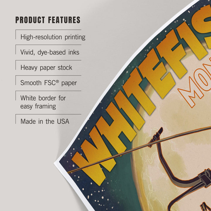 Whitefish, Montana, Ski Lift and Full Moon, Art & Giclee Prints Art Lantern Press