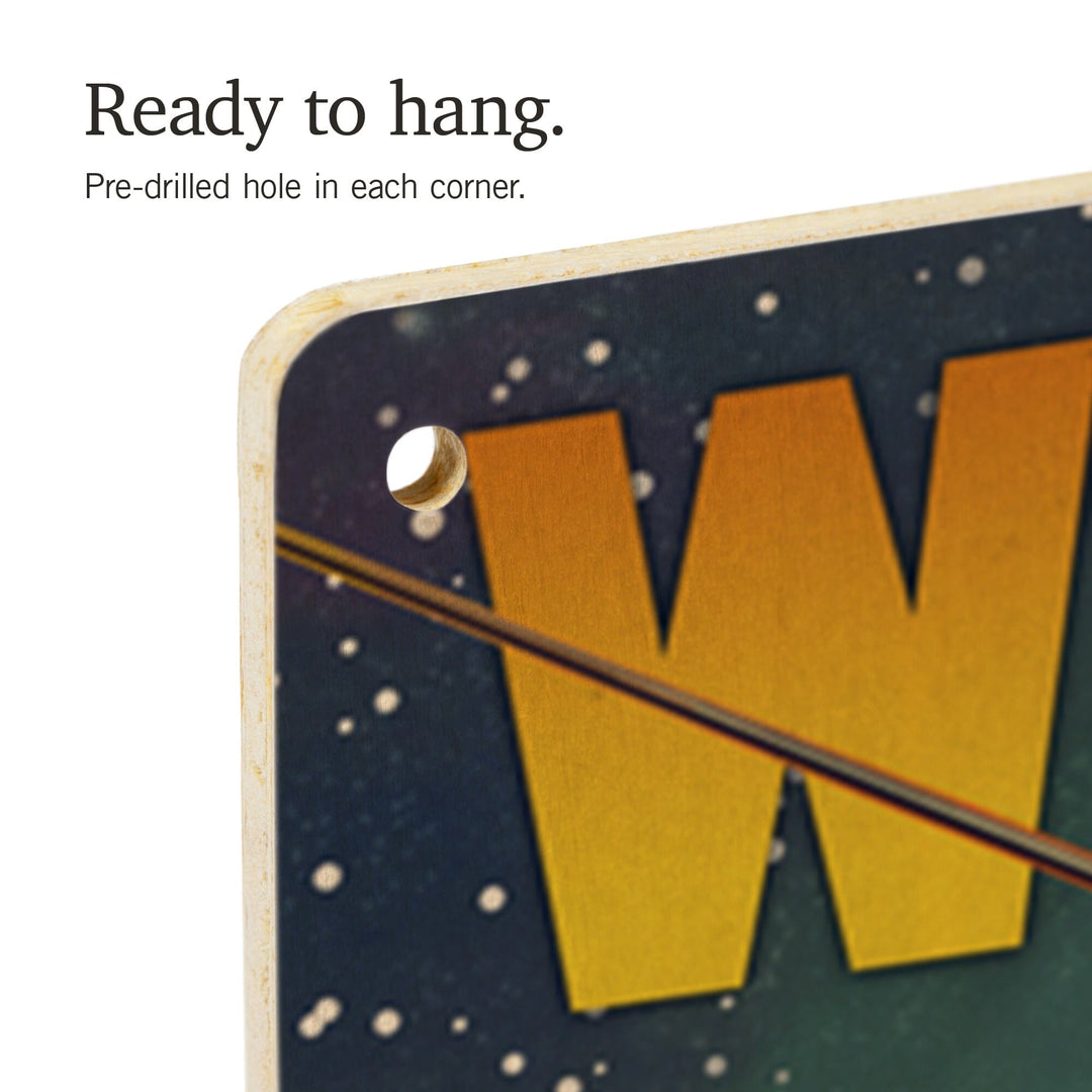 Whitefish, Montana, Ski Lift and Full Moon, Lantern Press Artwork, Wood Signs and Postcards Wood Lantern Press