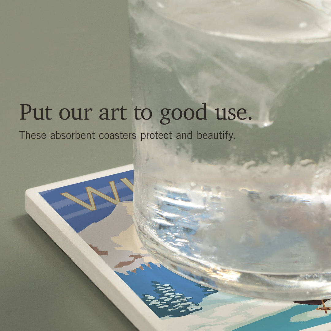 Whitefish, Montana, Skier Carrying, Coasters Coasters Lantern Press