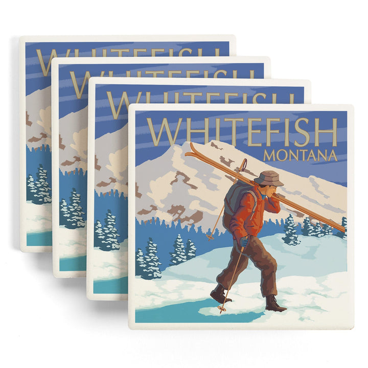 Whitefish, Montana, Skier Carrying, Coasters Coasters Lantern Press