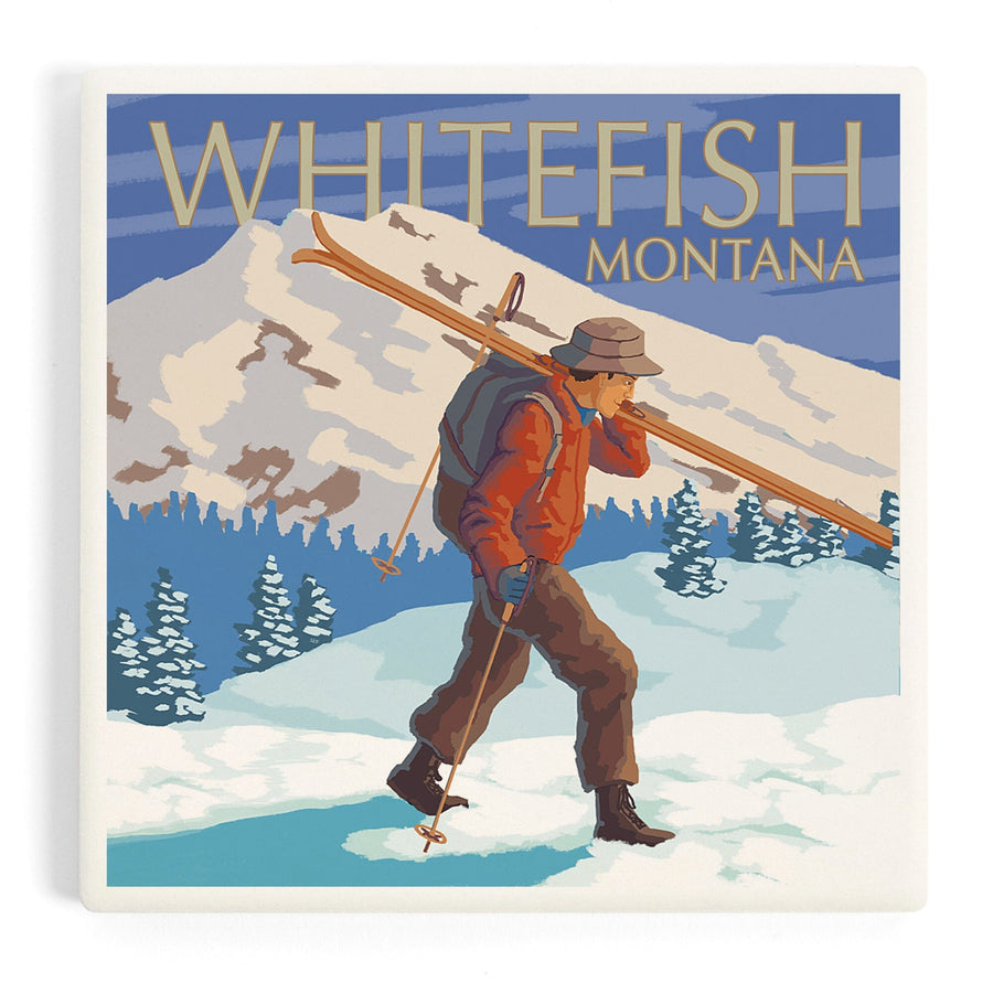Whitefish, Montana, Skier Carrying, Coasters Coasters Lantern Press