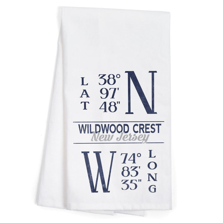 Wildwood Crest, New Jersey, Latitude and Longitude (Blue), Organic Cotton Kitchen Tea Towels Kitchen Lantern Press