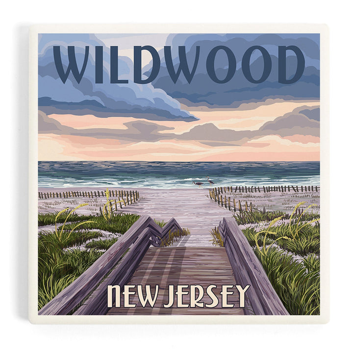Wildwood, New Jersey, Beach Boardwalk Scene, Coasters Coasters Lantern Press Coaster