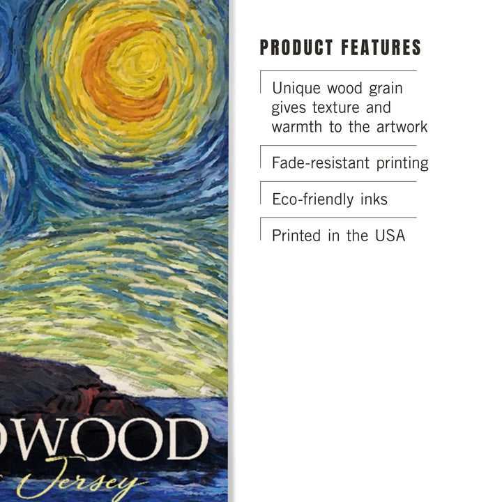 Wildwood, New Jersey, East Coast Lighthouse, Starry Night, Lantern Press Artwork, Wood Signs and Postcards Wood Lantern Press