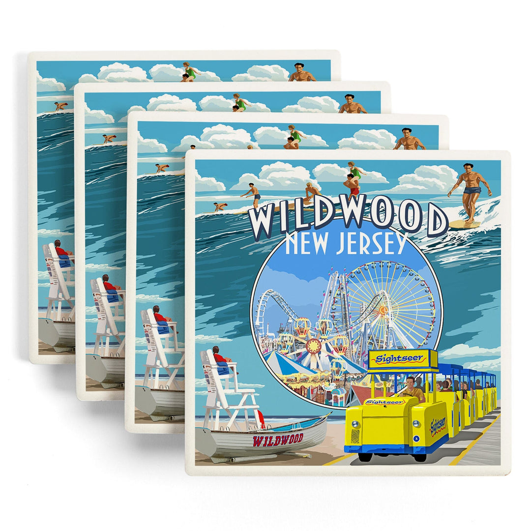 Wildwood, New Jersey, Montage, Coasters Coasters Lantern Press