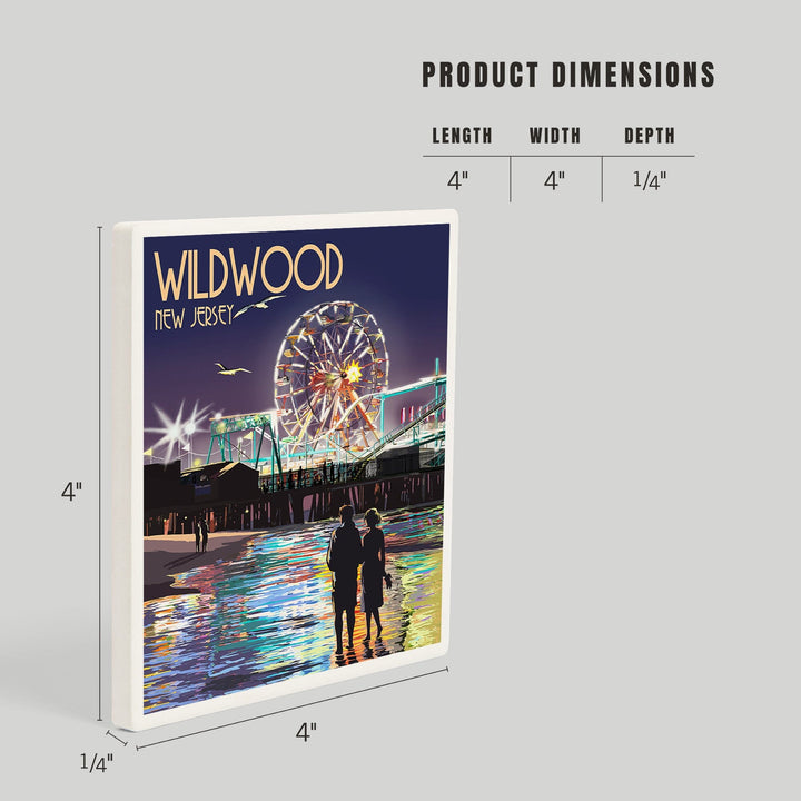 Wildwood, New Jersey, Pier and Rides at Night, Coasters Coasters Lantern Press