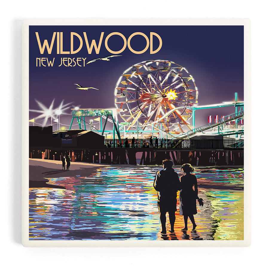 Wildwood, New Jersey, Pier and Rides at Night, Coasters Coasters Lantern Press