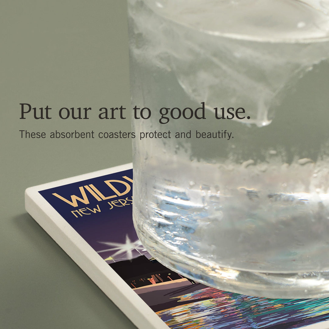 Wildwood, New Jersey, Pier and Rides at Night, Coasters Coasters Lantern Press