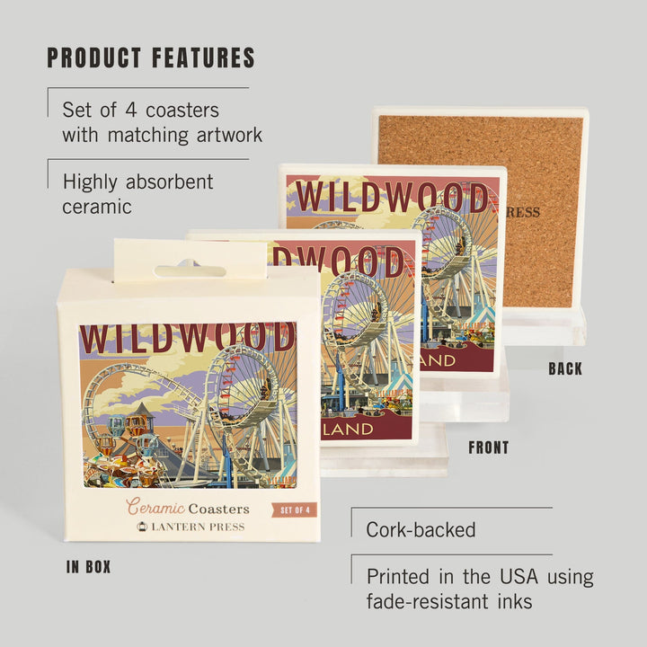 Wildwood, New Jersey, Pier and Sunset, Coasters Coasters Lantern Press