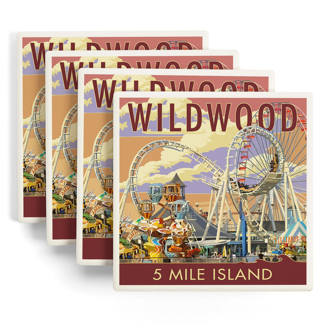 Wildwood, New Jersey, Pier and Sunset, Coasters Coasters Lantern Press