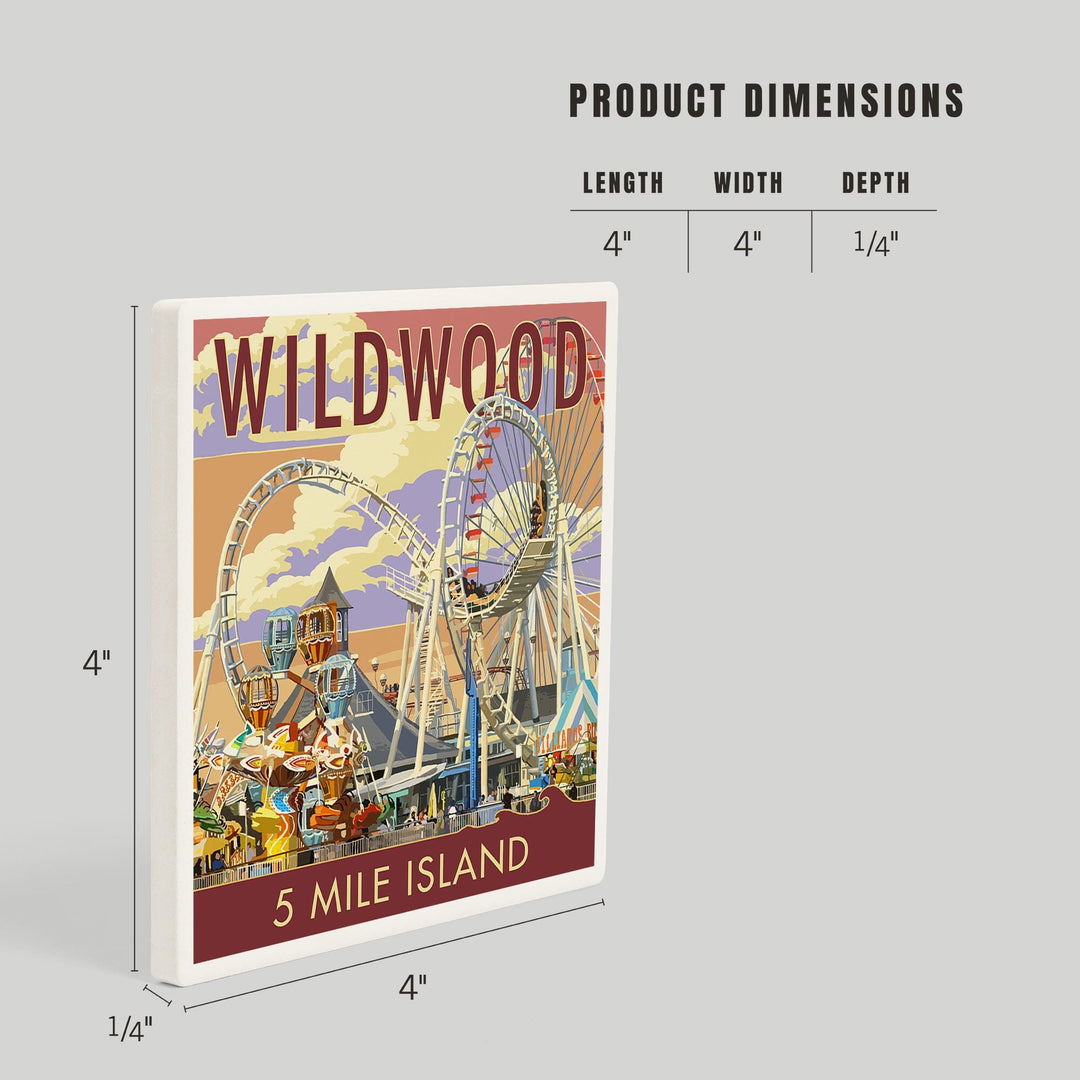 Wildwood, New Jersey, Pier and Sunset, Coasters Coasters Lantern Press