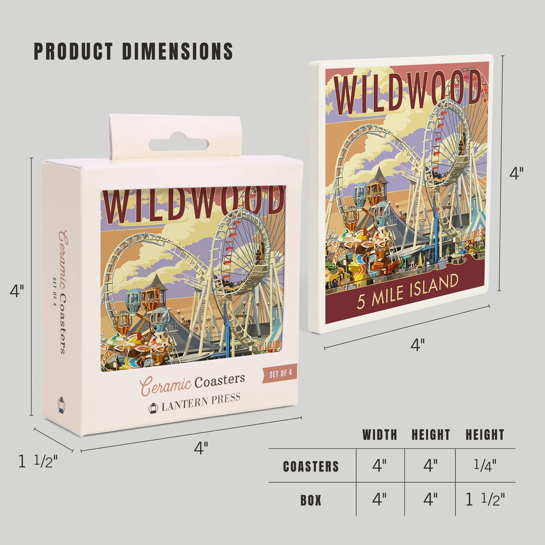 Wildwood, New Jersey, Pier and Sunset, Coasters Coasters Lantern Press