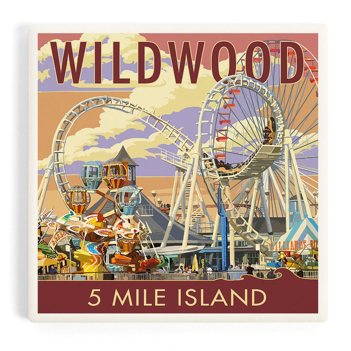 Wildwood, New Jersey, Pier and Sunset, Coasters Coasters Lantern Press