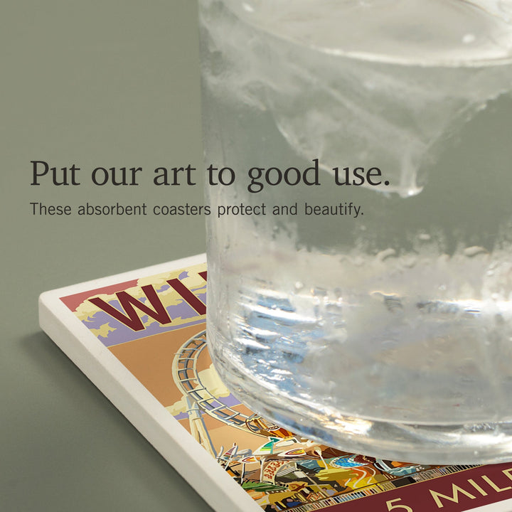 Wildwood, New Jersey, Pier and Sunset, Coasters Coasters Lantern Press