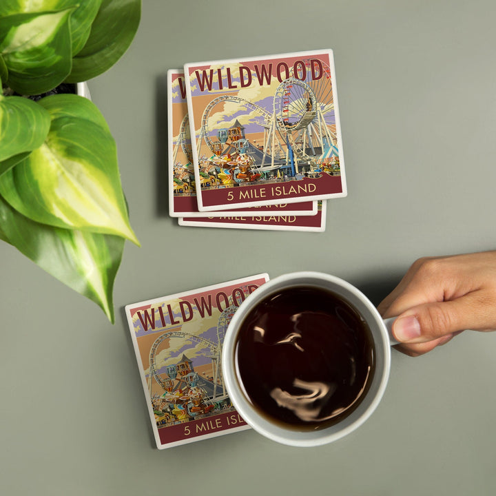 Wildwood, New Jersey, Pier and Sunset, Coasters Coasters Lantern Press