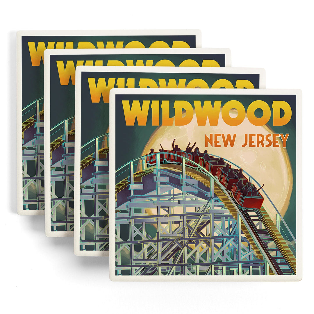 Wildwood, New Jersey, Roller Coaster and Moon, Coasters Coasters Lantern Press