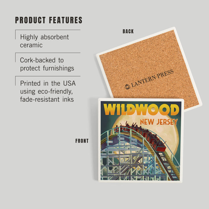 Wildwood, New Jersey, Roller Coaster and Moon, Coasters Coasters Lantern Press