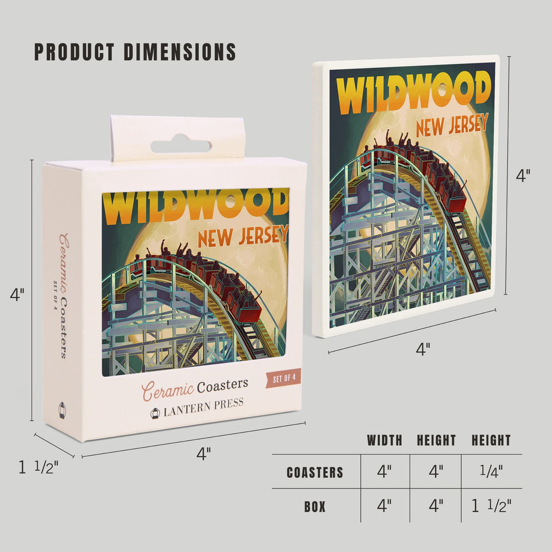 Wildwood, New Jersey, Roller Coaster and Moon, Coasters Coasters Lantern Press