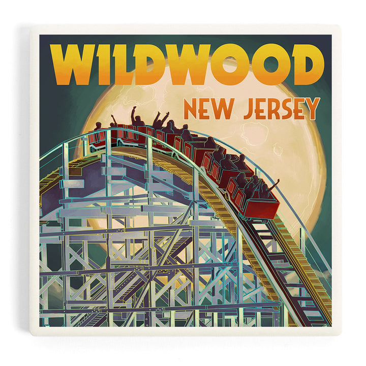Wildwood, New Jersey, Roller Coaster and Moon, Coasters Coasters Lantern Press