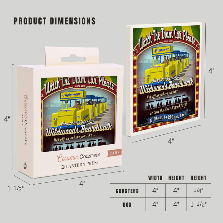 Wildwood, New Jersey, Tram Car Vintage Sign, Coasters Coasters Lantern Press