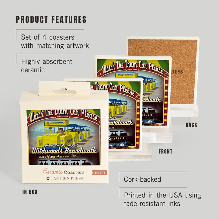 Wildwood, New Jersey, Tram Car Vintage Sign, Coasters Coasters Lantern Press