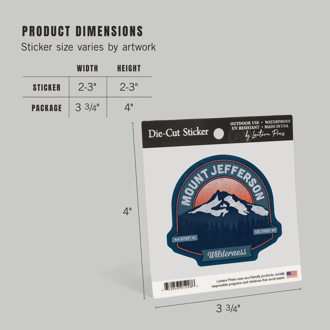 Willamette National Forest, Oregon, Mount Jefferson Wilderness, PNW Volcanoes, Contour, Vinyl Sticker Sticker Lantern Press