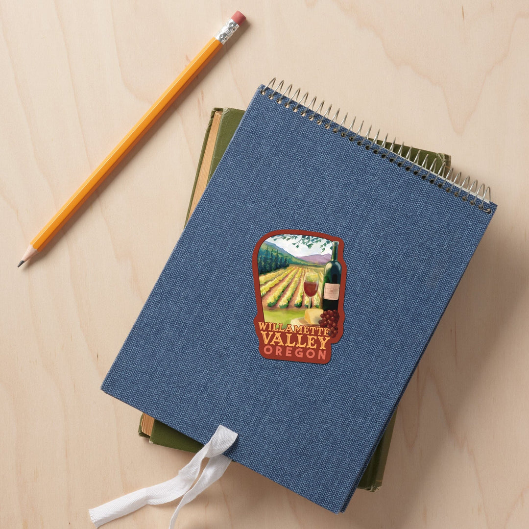 Willamette Valley, Oregon, Wine Country, Contour, Lantern Press Artwork, Vinyl Sticker Sticker Lantern Press