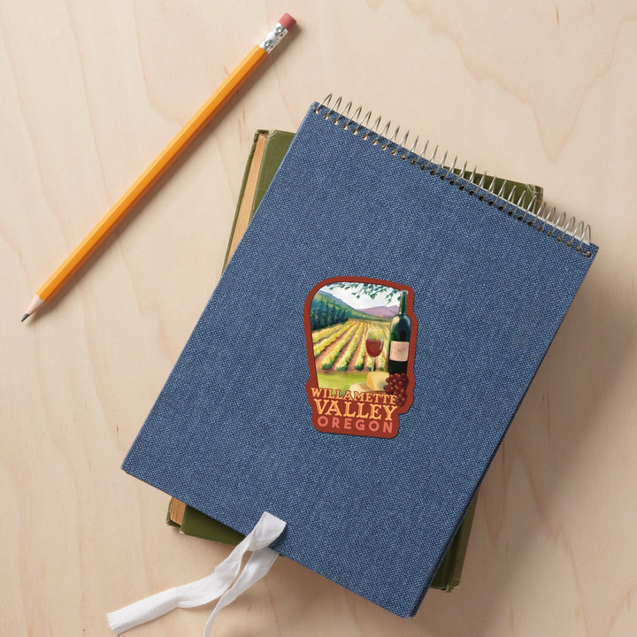 Willamette Valley, Oregon, Wine Country, Contour, Lantern Press Artwork, Vinyl Sticker Sticker Lantern Press