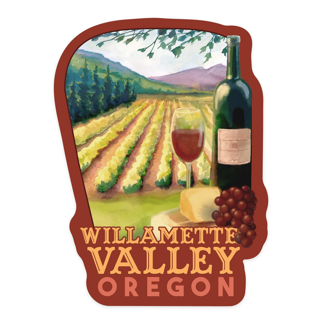 Willamette Valley, Oregon, Wine Country, Contour, Lantern Press Artwork, Vinyl Sticker Sticker Lantern Press