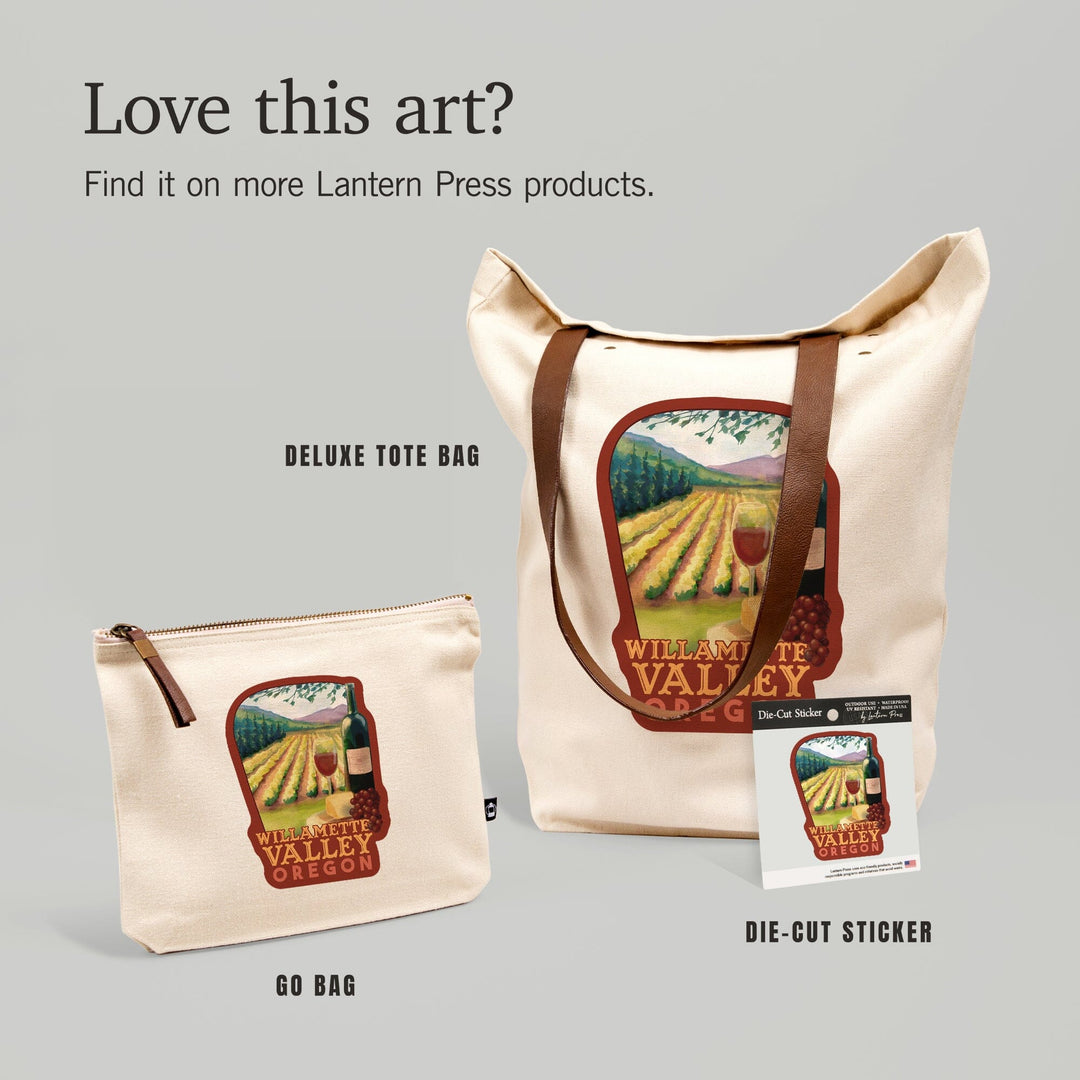 Willamette Valley, Oregon, Wine Country, Contour, Lantern Press Artwork, Vinyl Sticker Sticker Lantern Press